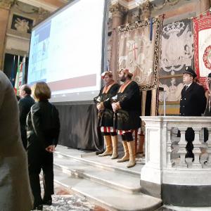 Giorno della Memoria 2020, i gonfaloni di Regione Liguria, Comune di Genova, di CMGE e dell'Asociazione ex deportati