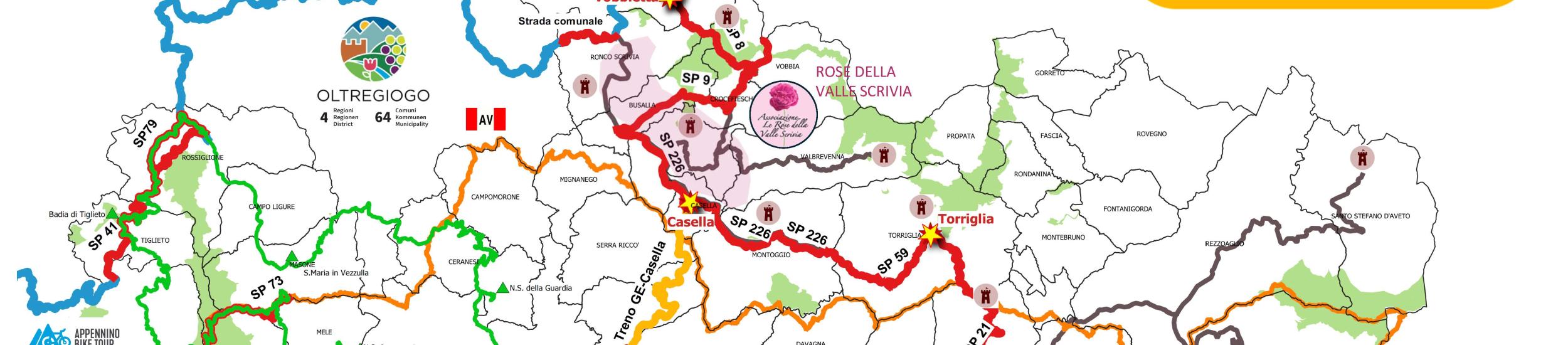 Mappa dell'anello Mare Entroterra dell'area genovese