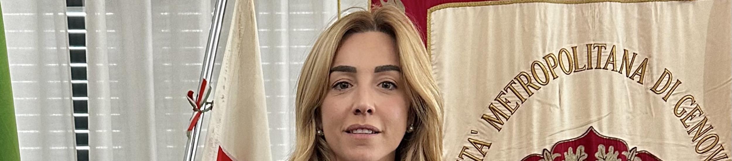 Immagine di Silvia Salis con fascia della Città Metropolitana di Genova