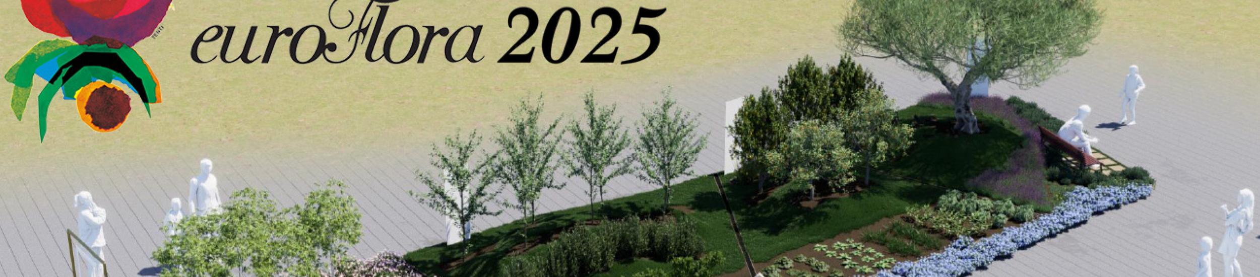 Rendering dello stand ad Euroflora di Città Metropolitana di Genova
