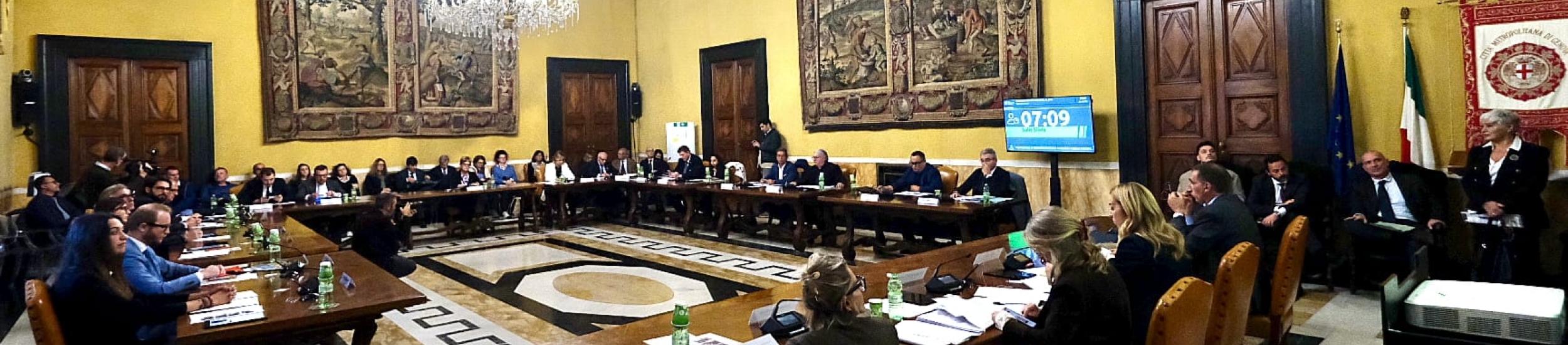 La seduta del consiglio Metropolitano del 29 ottobre 2025. Vista complessiva del salone. La seduta del consiglio Metropolitano del 29 ottobre 2025. Vista complessiva del salone