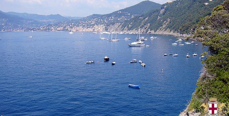 Punta Chiappa, panorama, sullo sfondo Camogli