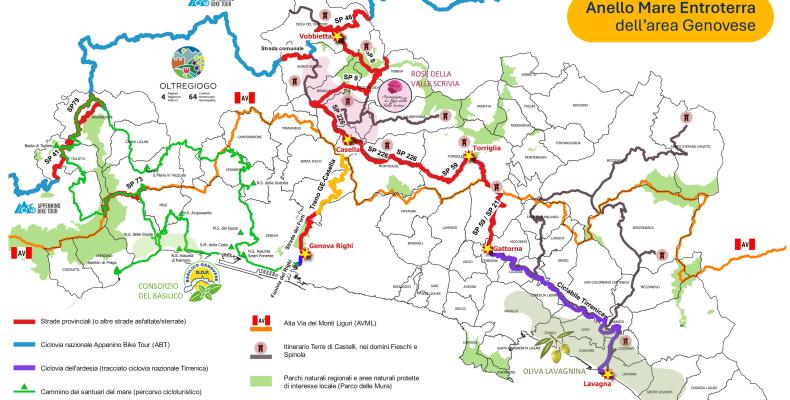 Mappa dell'anello Mare Entroterra dell'area genovese