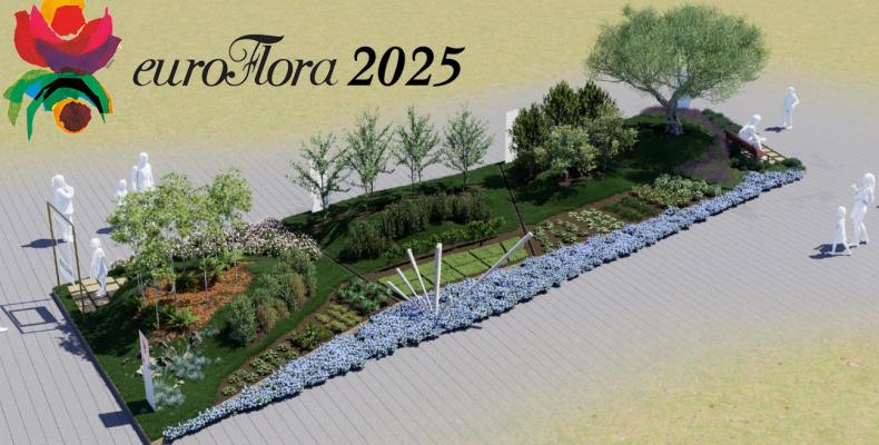 Rendering dello stand ad Euroflora di Città Metropolitana di Genova
