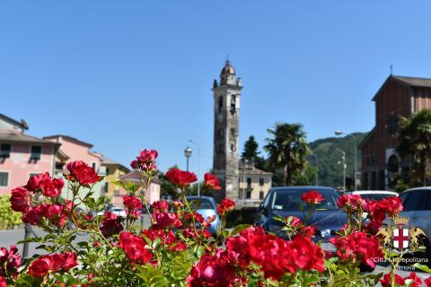 Cicagna, campanile santuario NS dei miracoli, vista